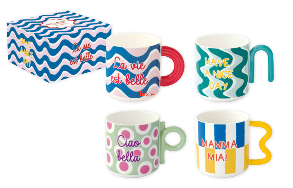 SET 4 MUGS EN PORCELAINE 350ml