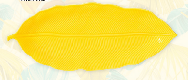 PLAT DE SERVICE Jaune Forme Feuille 47x19cm