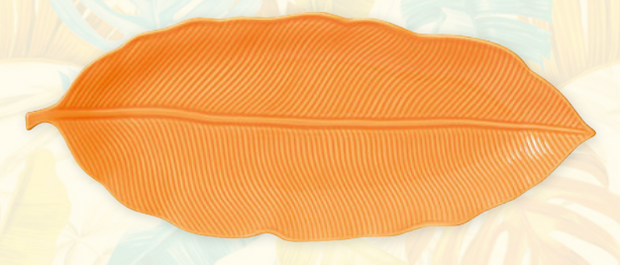 PLAT DE SERVICE ORANGE Forme Feuille 47x19cm BAHAMAS