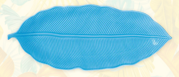 PLAT DE SERVICE BLEU Forme Feuille 47x19cm