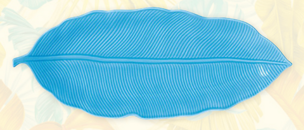PLAT DE SERVICE BLEU Forme Feuille 47x19cm
