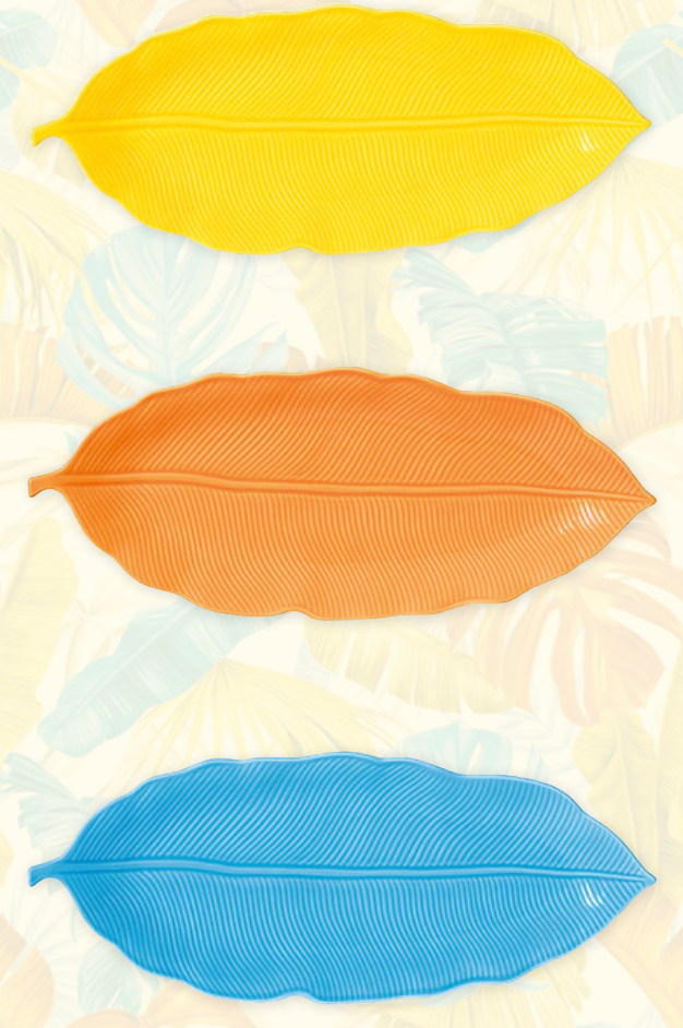 PLAT DE SERVICE Jaune Forme Feuille 47x19cm