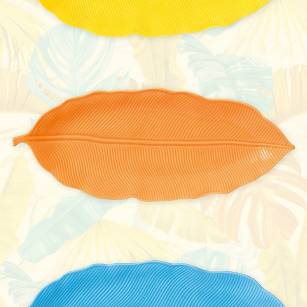 PLAT DE SERVICE ORANGE Forme Feuille 47x19cm BAHAMAS