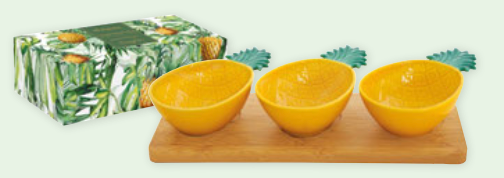 SET APERITIF AVEC 3 BOL ANANAS SUR PLATEAU BAMBOU