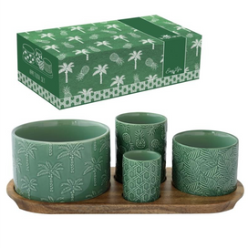 SET DE 4 COUPELLES EN PORCELAINE SUR PLATEAU ACACIA TROPICANA