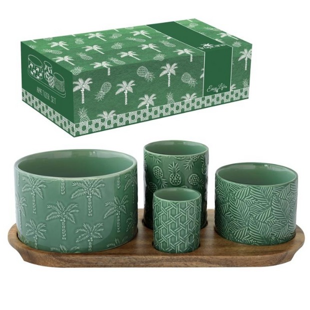 SET DE 4 COUPELLES EN PORCELAINE SUR PLATEAU ACACIA TROPICANA