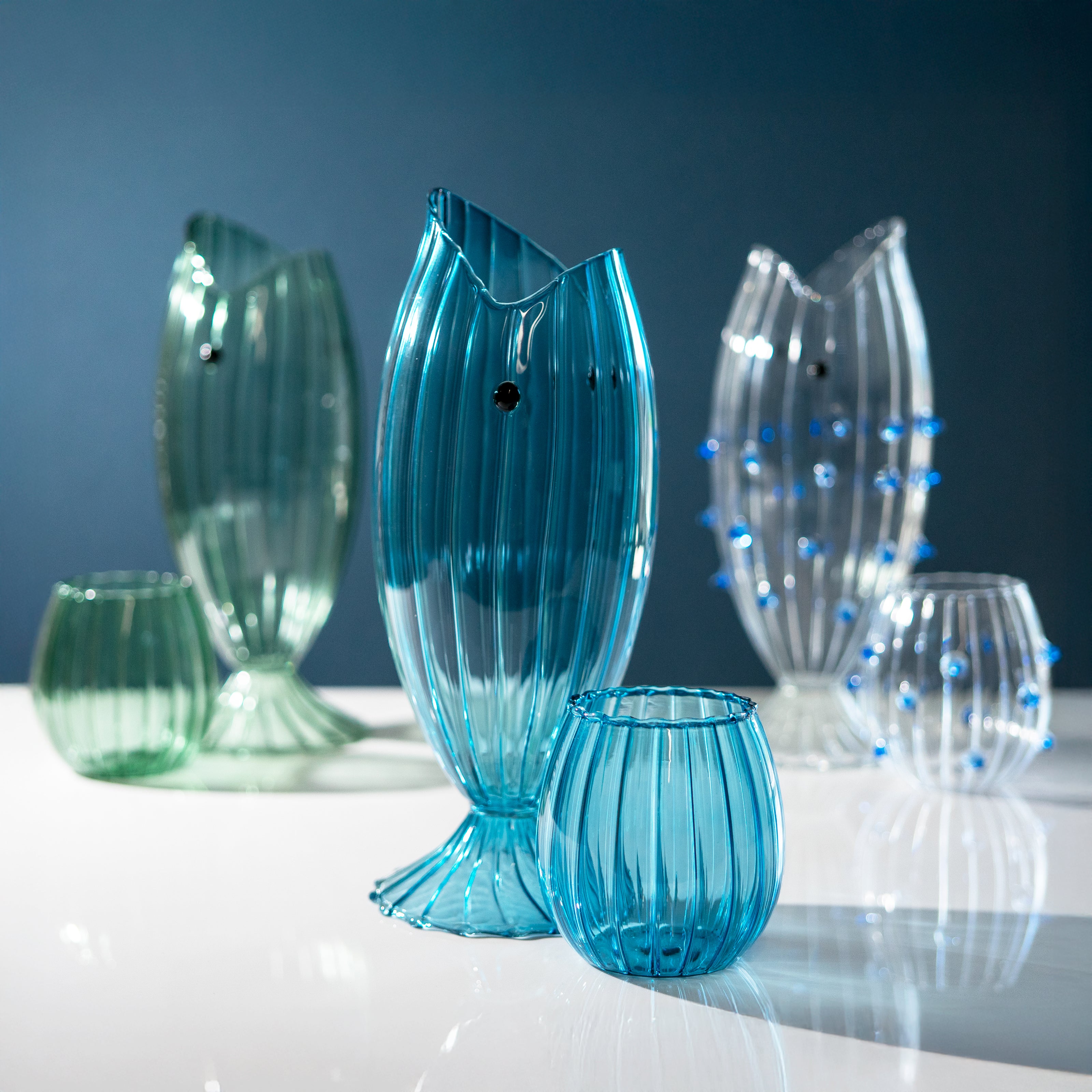 Set de 2 verres 350ml, effet plissé, BLEU