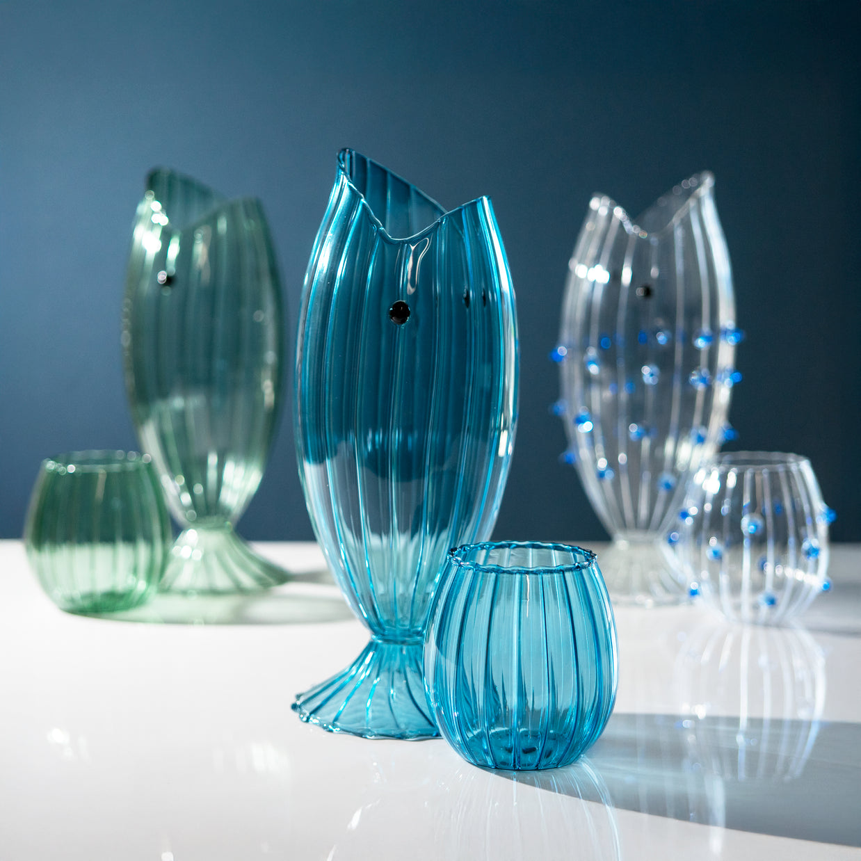 Carafe en verre en forme de poisson - Bleu