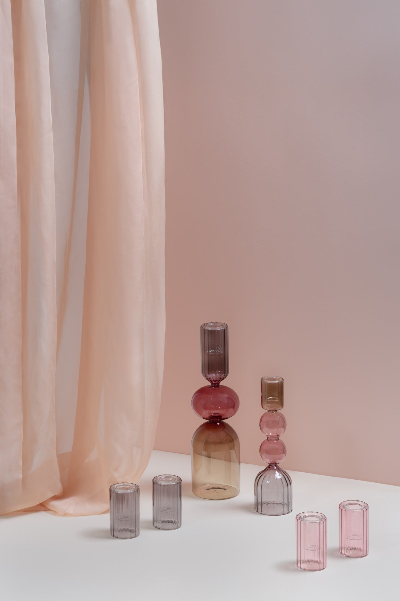 Set 2 bougeoirs en verre Rose