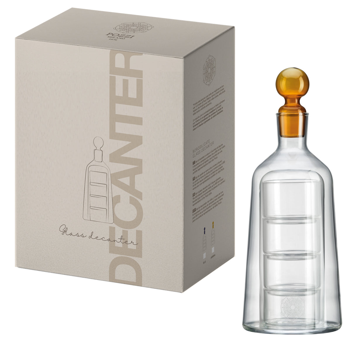 Set décanteur 85cl + 4 verres à liqueur en verre AMBRE