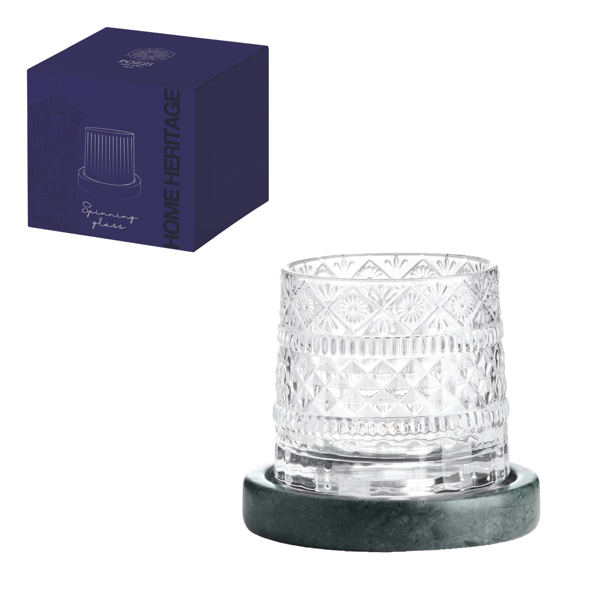 VERRE A ALCOOL PIVOTANT SUR SUPPORT EN MARBRE GRIS