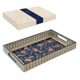 Plateau en bois laqué rectangulaire bleu