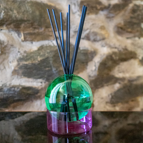 Vase en verre coloré vert et rose