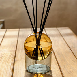 Vase en verre coloré ambre et gris