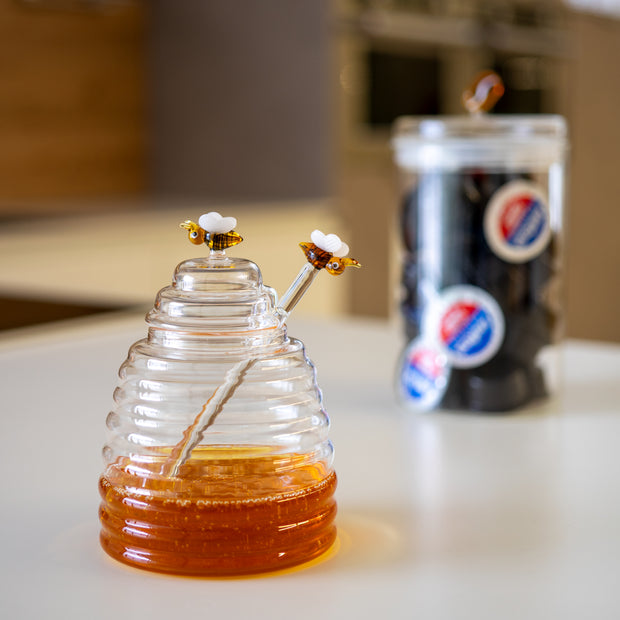 Pot à miel avec décoration en verre