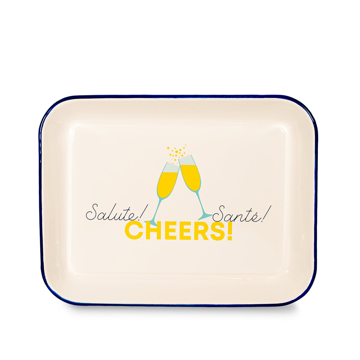 Plateau "SALUTE, CHEERS, SANTE" en tole émaillée