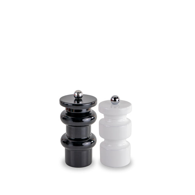 Duo moulins à poivre et à sel en bois laqué NOIR et BLANC