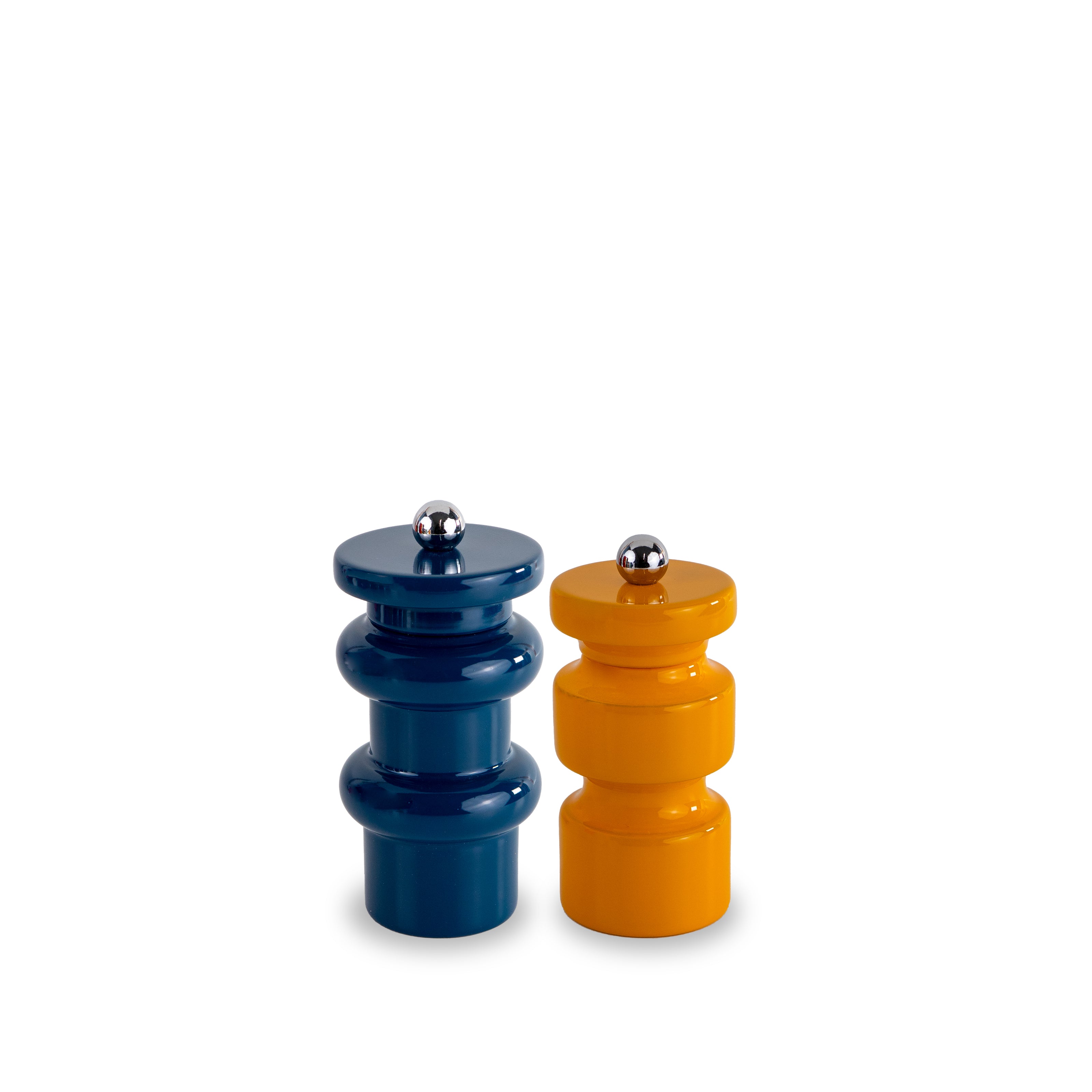 Duo moulins à poivre et à sel en bois laqué BLEU et MOUTARDE