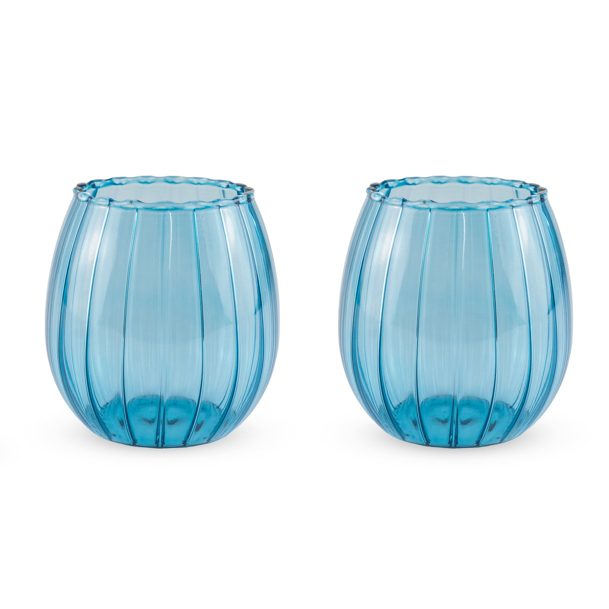 Set de 2 verres 350ml, effet plissé, BLEU