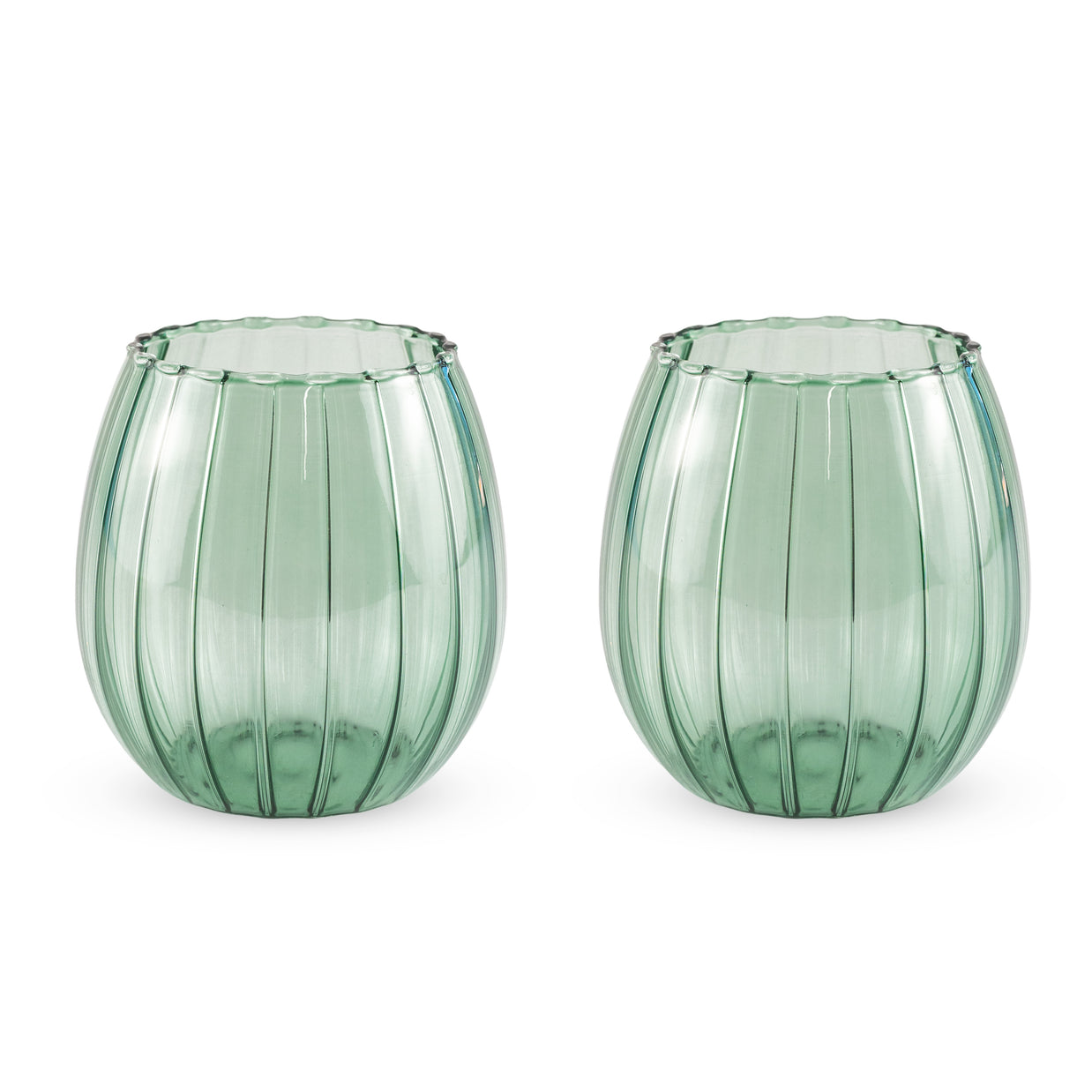 Set de 2 verres 350ml, effet plissé, VERT