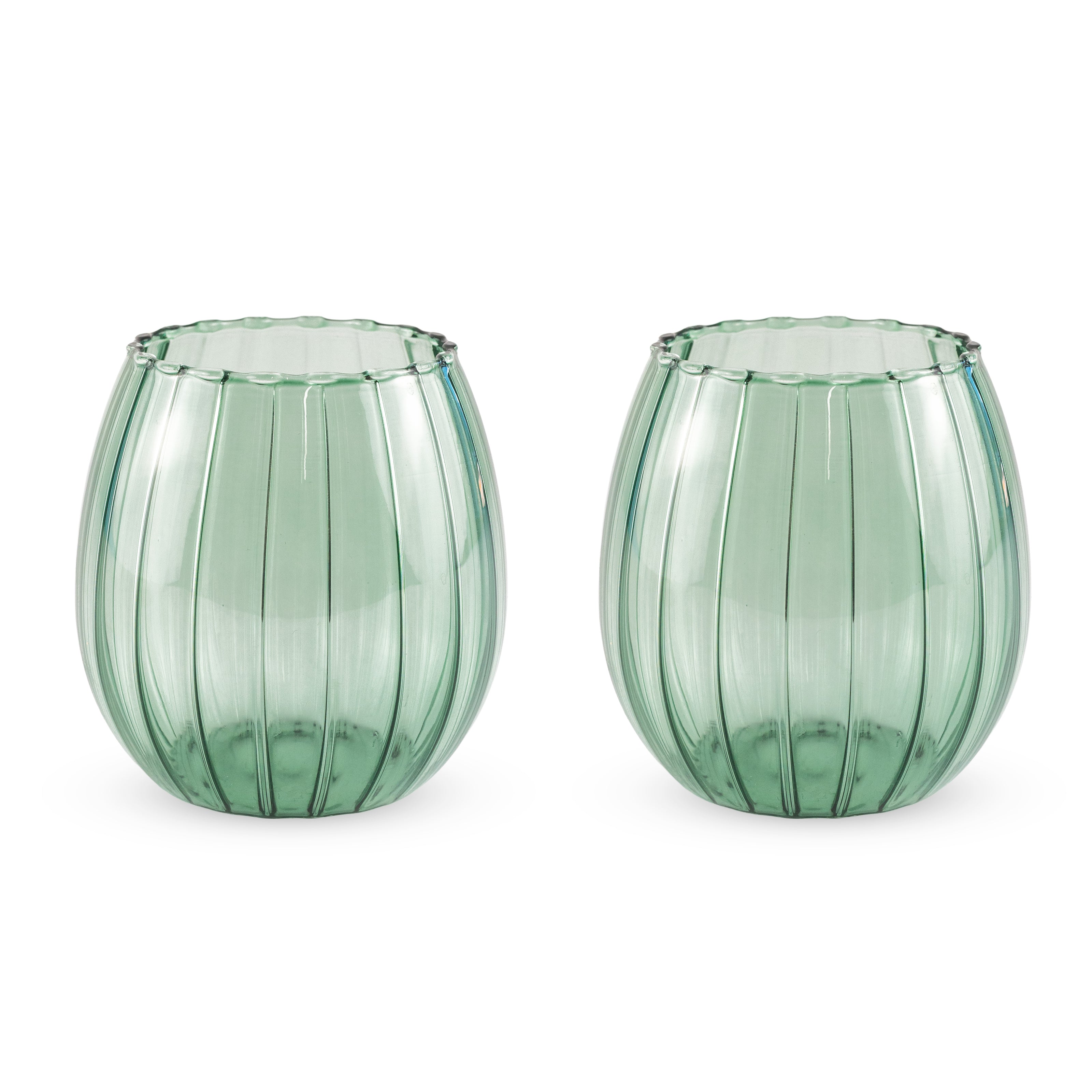 Set de 2 verres 350ml, effet plissé, VERT