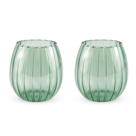Set de 2 verres 350ml, effet plissé, VERT