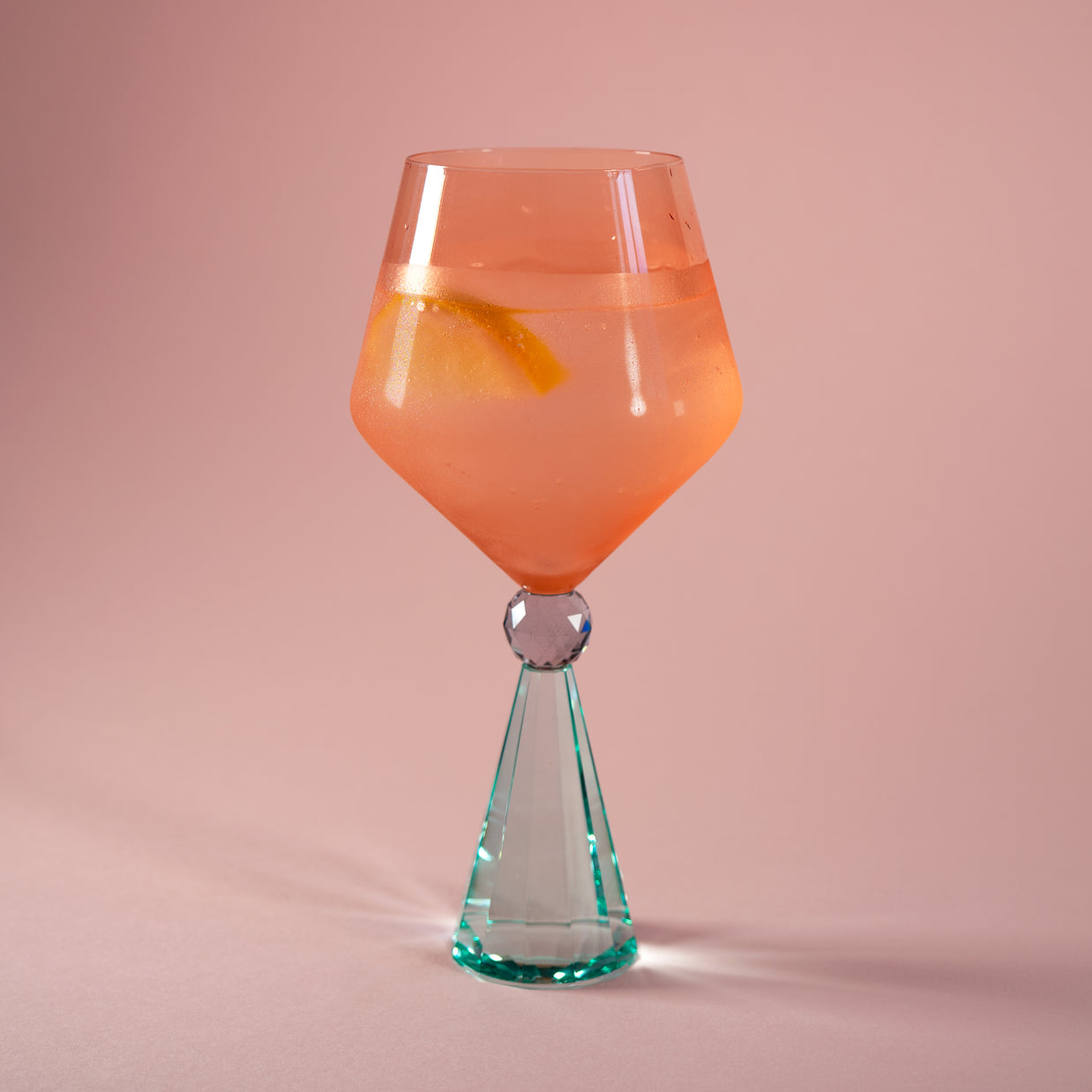 Verre à Gin Tonic effet diamant bleu clair et pêche