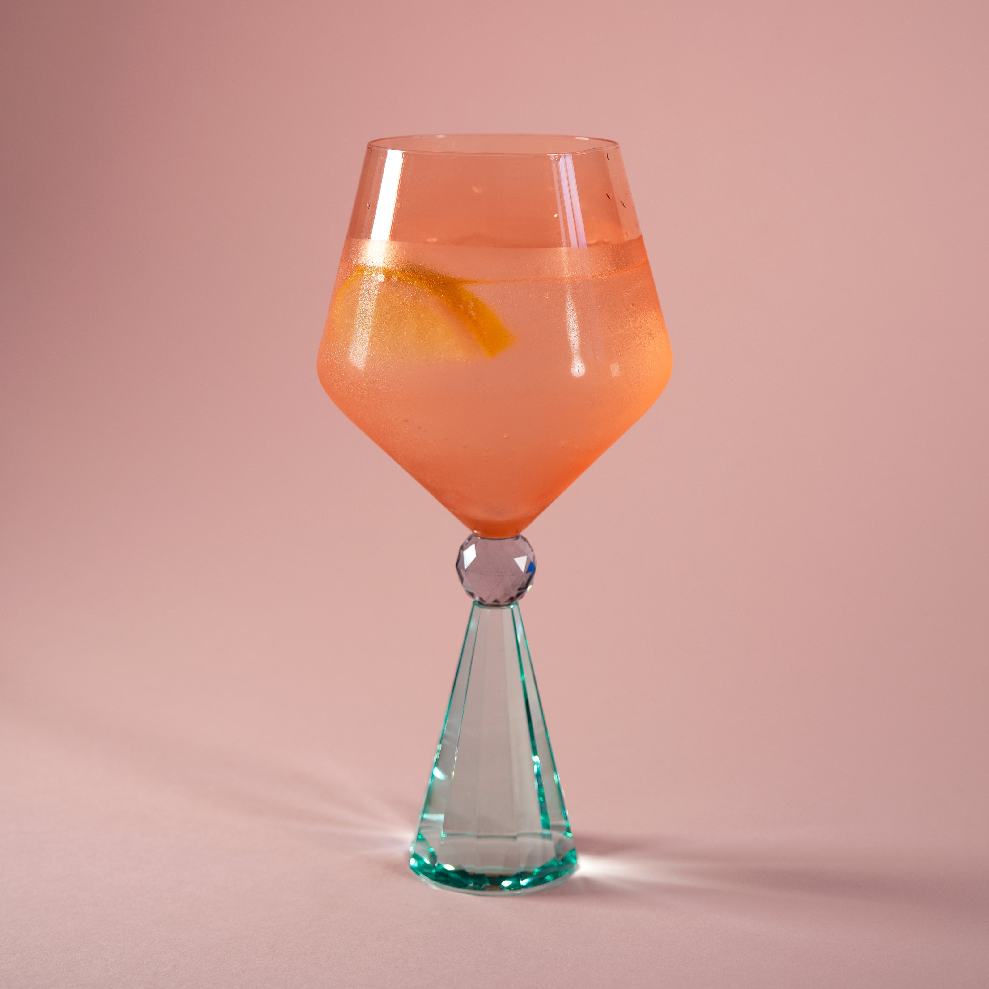 Verre à Gin Tonic effet diamant bleu clair et pêche
