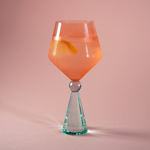 Verre à Gin Tonic effet diamant bleu clair et pêche