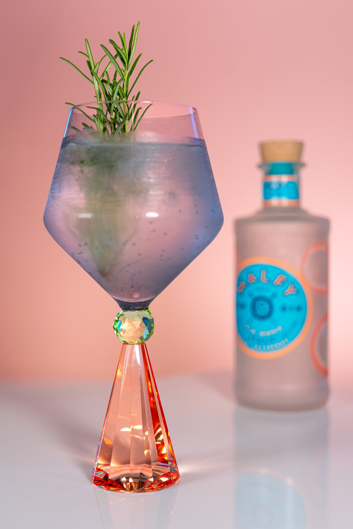 Verre à Gin Tonic effet diamant pêche et gris