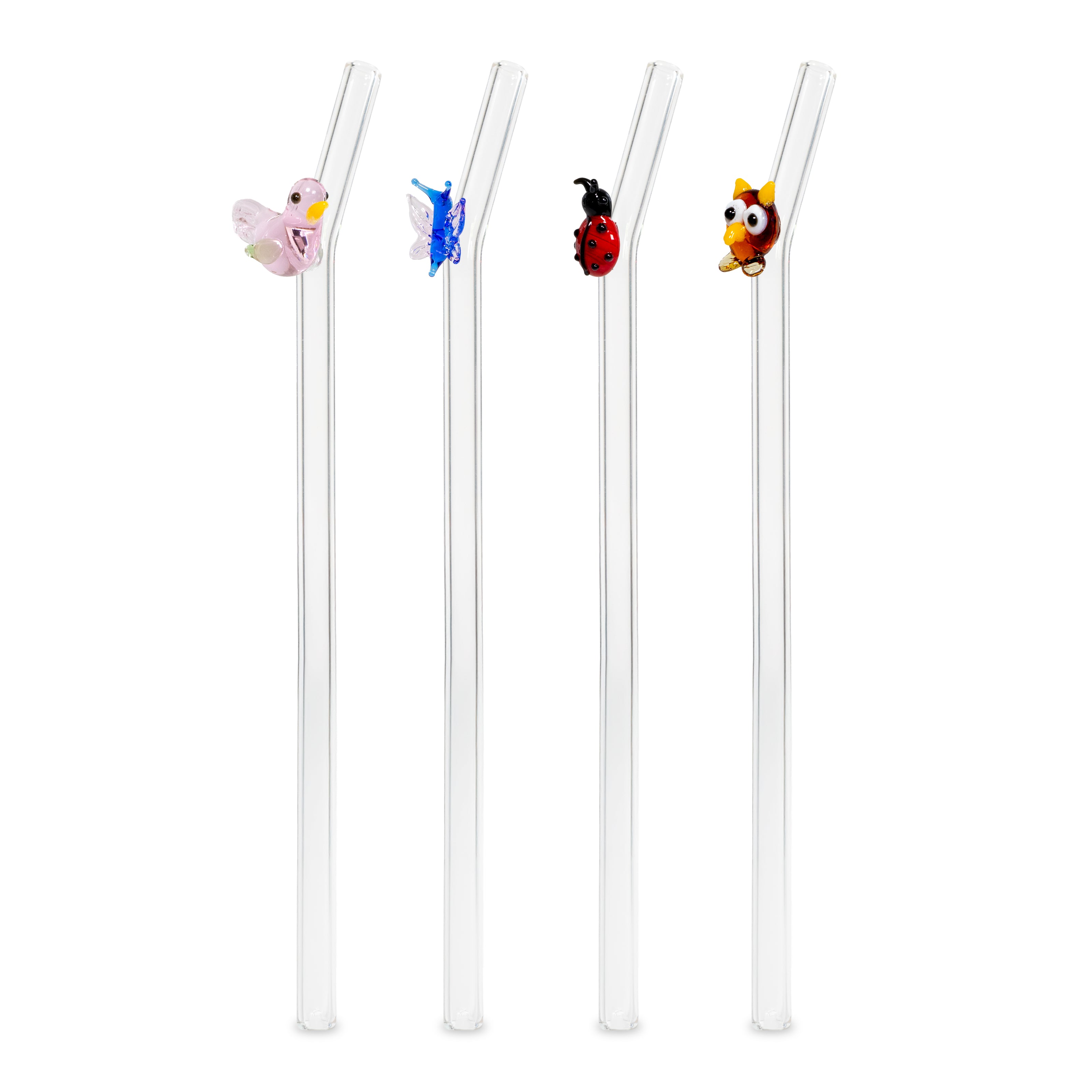 Set de 4 pailles en verre décorées - ANIMAUX