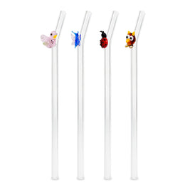 Set de 4 pailles en verre décorées - ANIMAUX