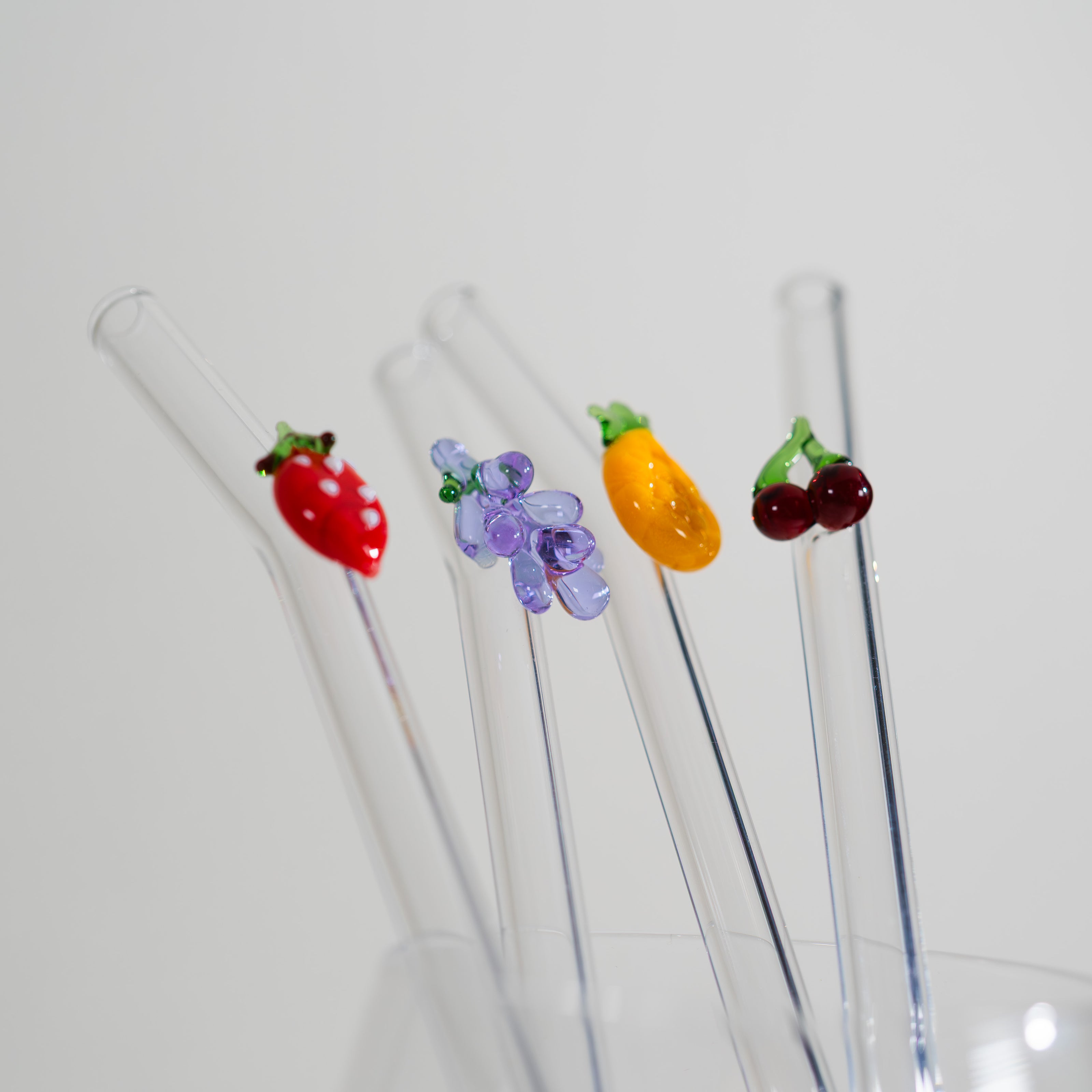 Set de 4 pailles en verre décorées - FRUITS
