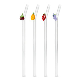 Set de 4 pailles en verre décorées - FRUITS