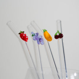 Set de 4 pailles en verre décorées - FRUITS