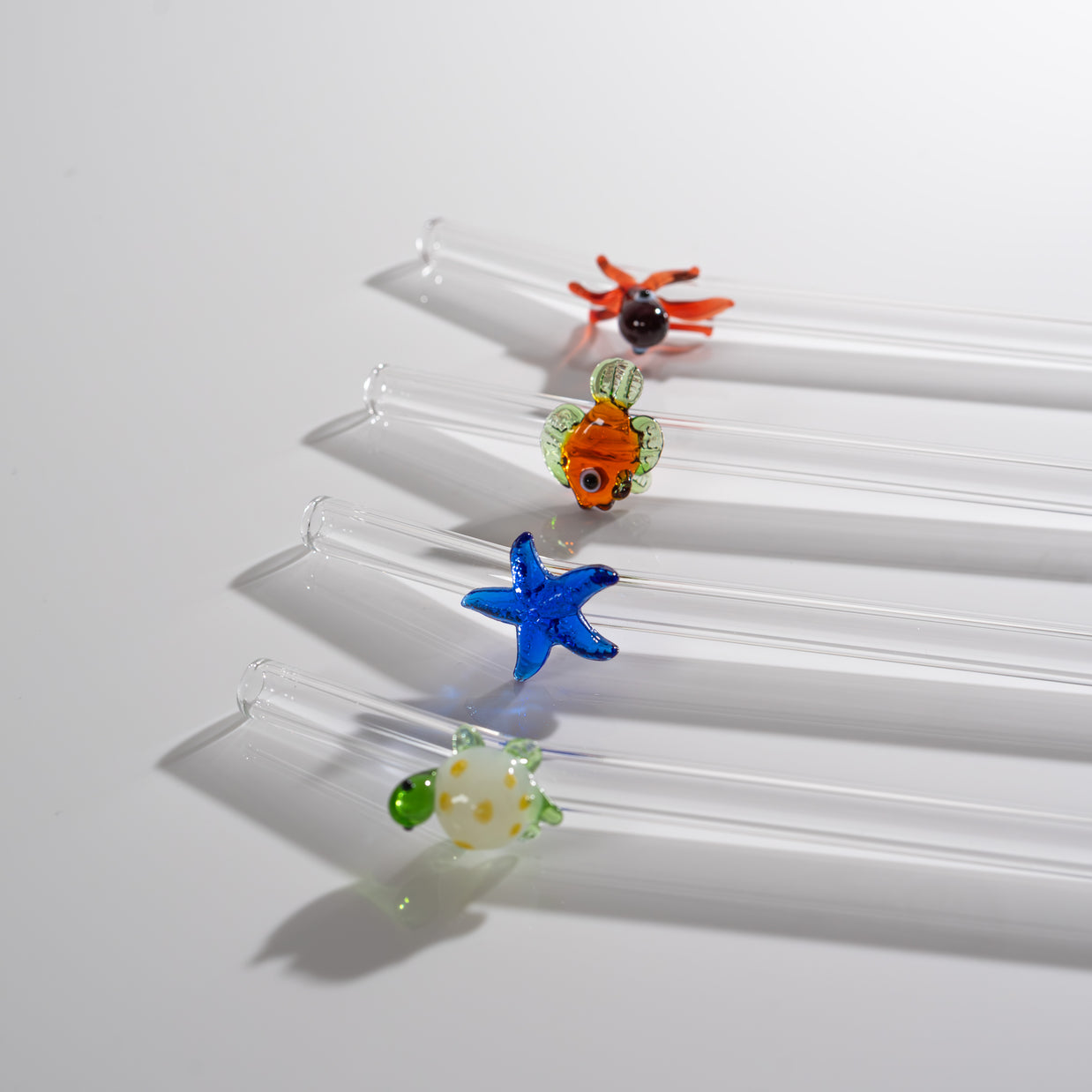 Set de 4 pailles en verre décorées - ANIMAUX MARINS