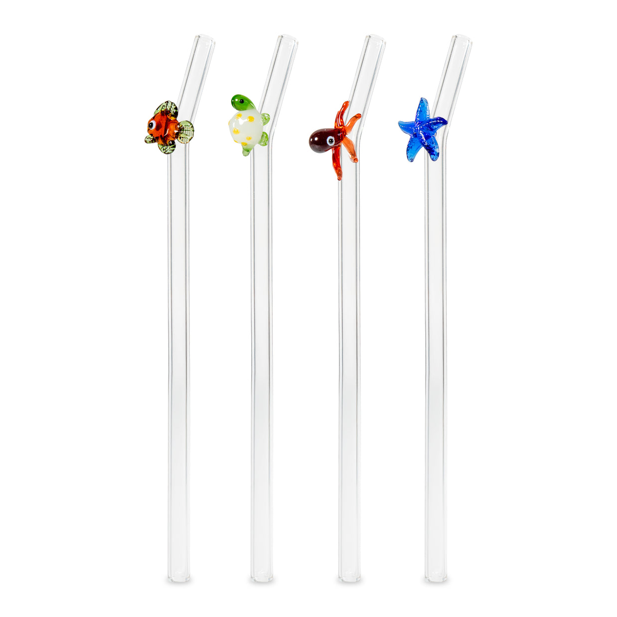 Set de 4 pailles en verre décorées - ANIMAUX MARINS