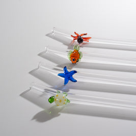 Set de 4 pailles en verre décorées - ANIMAUX MARINS