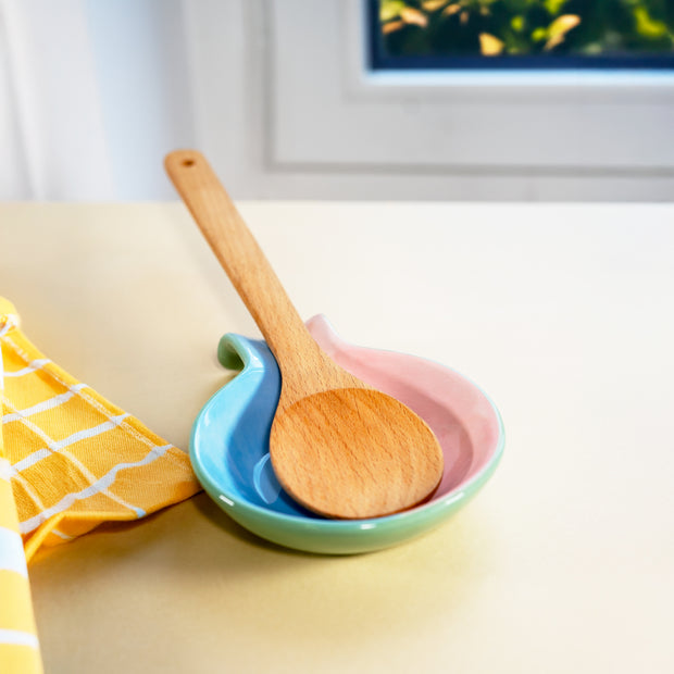 Repose-cuillère en grès ROSE et BLEU