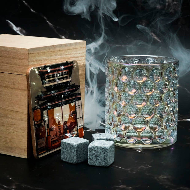 Verre japonais - Coffret cadeau avec glaçons en granit et sous-verre |338: Un verre