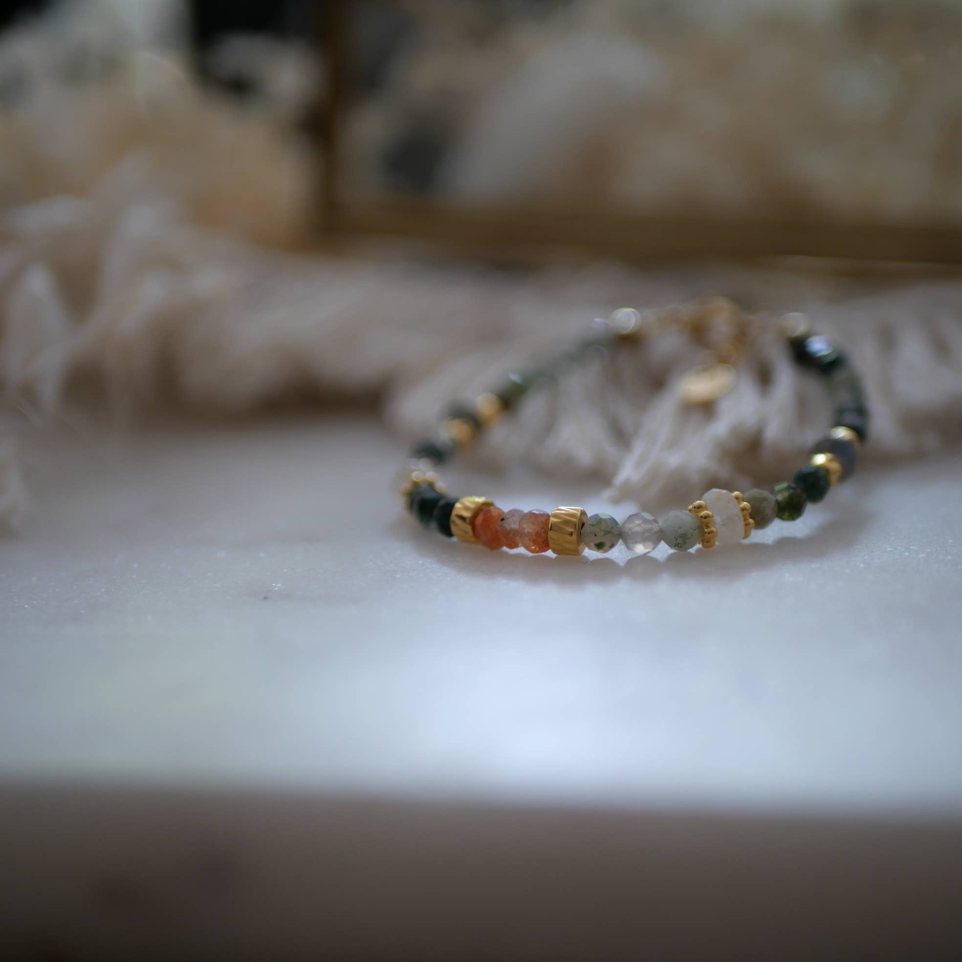 BRACELET DHANYATA PIERRE DE LUNE ORANGE ET AGATE INDIENNE