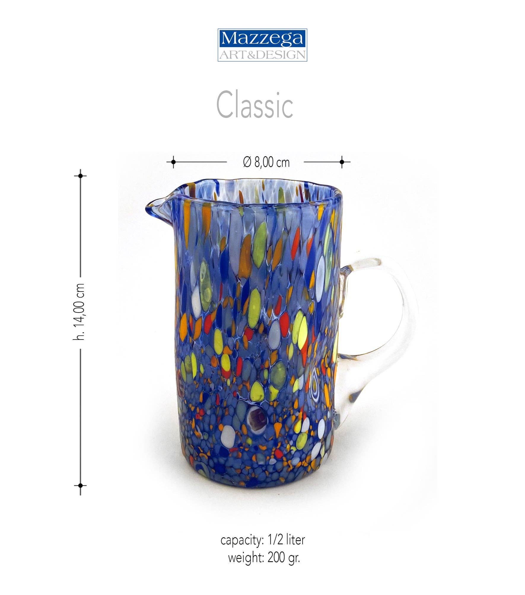 Carafe en verre coloré « The Colors of Murano » 1/2 litre, modèle CLASSIC 14: ROUSSE