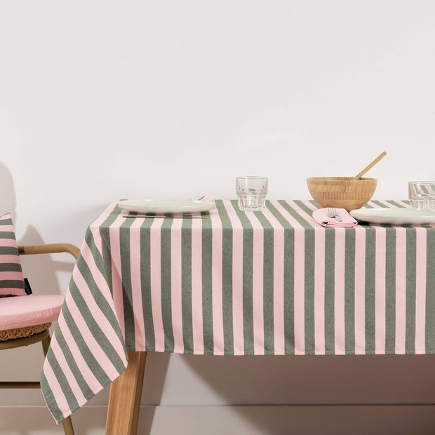 Nappe en jacquard Maglia Raya Rosa et Moss: 300 x 160 cm