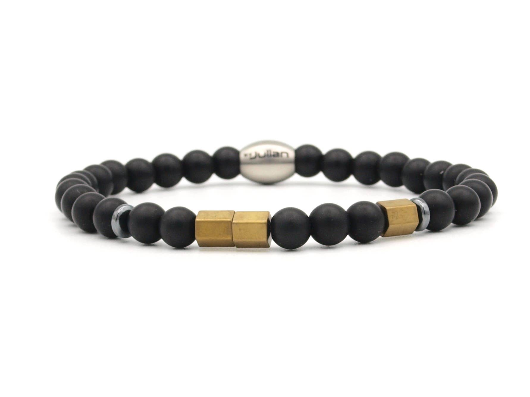 Bracelet Morse Code 'Dad' en onyx émaillé (6 mm): Antraciet / L à 19 cm