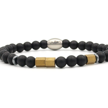 Bracelet Morse Code 'Dad' en onyx émaillé (6 mm): Antraciet / L à 19 cm