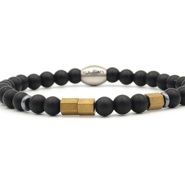 Bracelet Morse Code 'Dad' en onyx émaillé (6 mm): Argent / XL - 20 cm