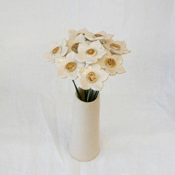 Pétunia en céramique, diamètre env. 4-4,5 cm, tige 20 cm: Blanc