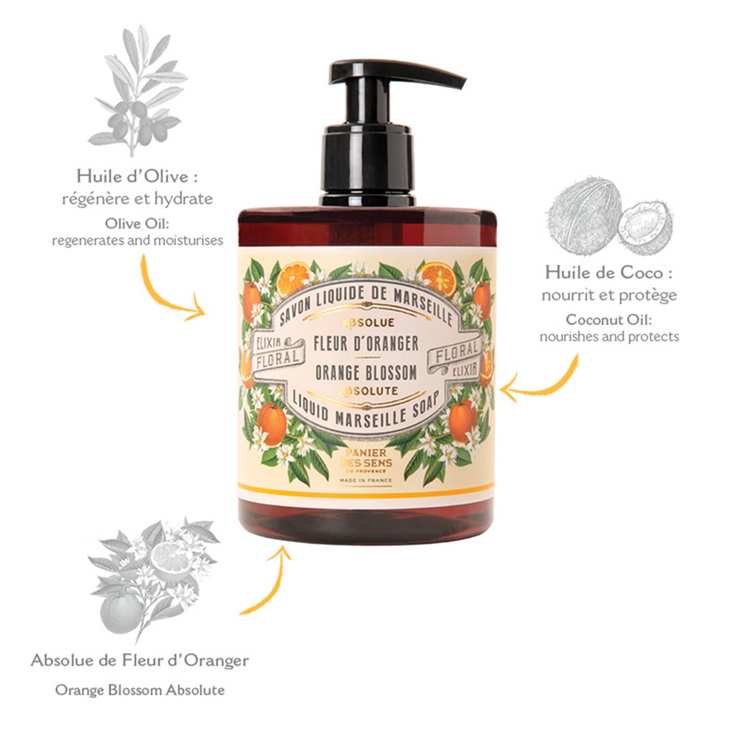 Savon liquide de Marseille 500ml | Fleur d'oranger