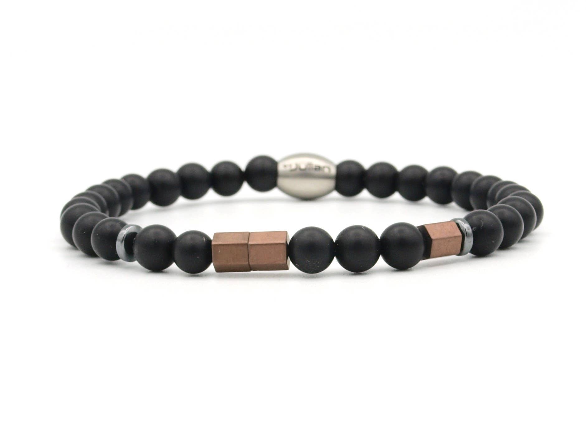 Bracelet Morse Code 'Dad' en onyx émaillé (6 mm): Antraciet / XL - 20 cm