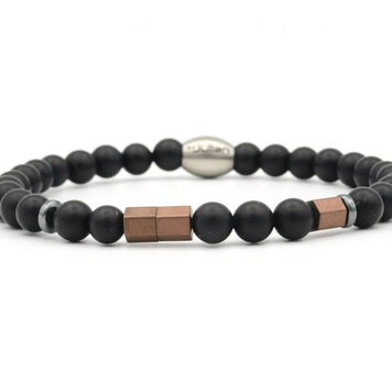Bracelet Morse Code 'Dad' en onyx émaillé (6 mm): Argent / L à 19 cm